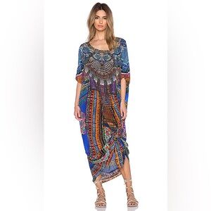 Camilla Crystal Round Neck Kaftan Maxi Dress in Ancient Paj Ndau